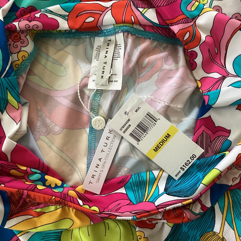 Trina Turk Fontaine Floral Swim Cover Up Pants Side Slits Fold-over Waist - Picture 10 of 15